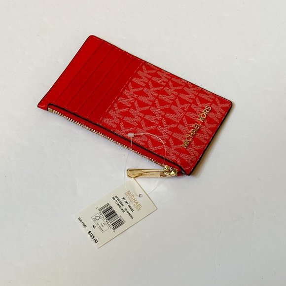 Michael Kors Jet Set Travel Top Zip Card Case Wallet MK Dark Sangria - Picture 5 of 8